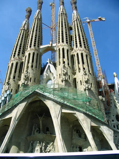 Passion facade towers of the Sagrada Familia during earlier construction