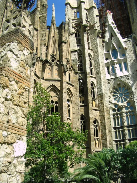 Exterior stonework and windows of the Sagrada Familia